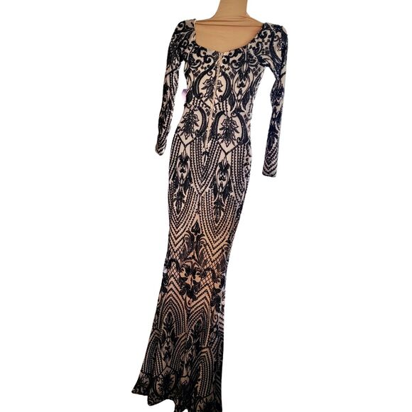NWT Windsor Women's Black Sequin Nude Mermaid Dress. Size XS Fully Lined - Picture 6 of 7